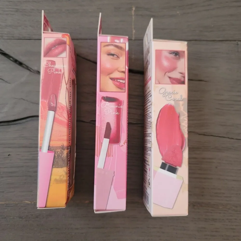 ioni Makeup Bundle Lip Stain, Liquid Blush, Lip Gloss Tint Vegan Buildable Pink